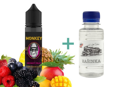 Příchuť MONKEY Liquid Monkey Fruit Shake and Vape 12ml + Základní báze Mašinka (50PG/50VG) 100ml